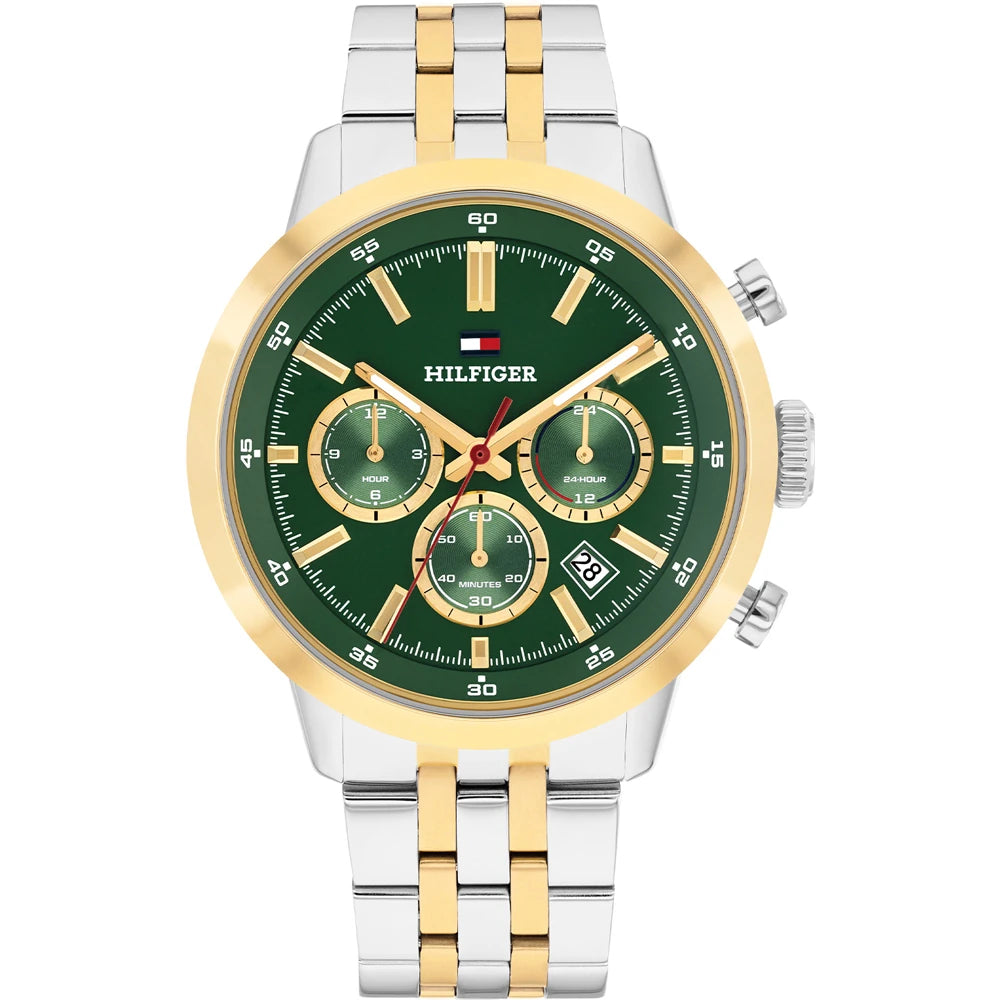 Orologio Tommy Hilfiger Kent Multifunzione 43 mm Acciaio Pvd Oro Braccialato Verde