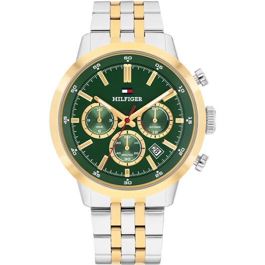 Orologio Tommy Hilfiger Kent Multifunzione 43 mm Acciaio Pvd Oro Braccialato Verde