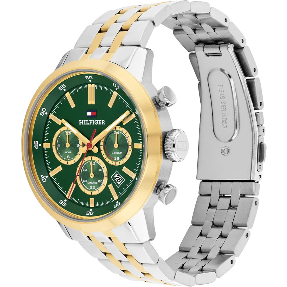 Orologio Tommy Hilfiger Kent Multifunzione 43 mm Acciaio Pvd Oro Braccialato Verde