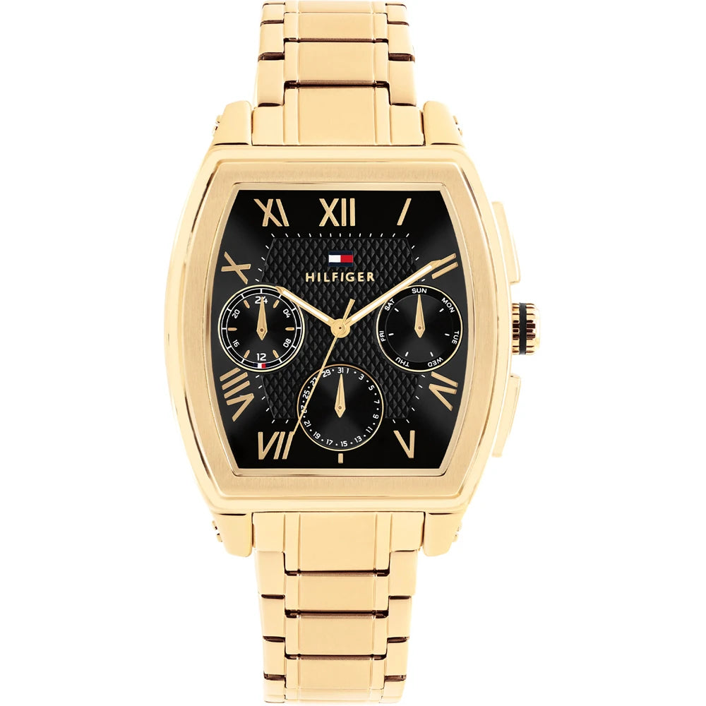 Orologio Tommy Hilfiger Oxford Multifunzione Tonneau 36 Mm Pvd Oro Braccialato Quadrante Nero