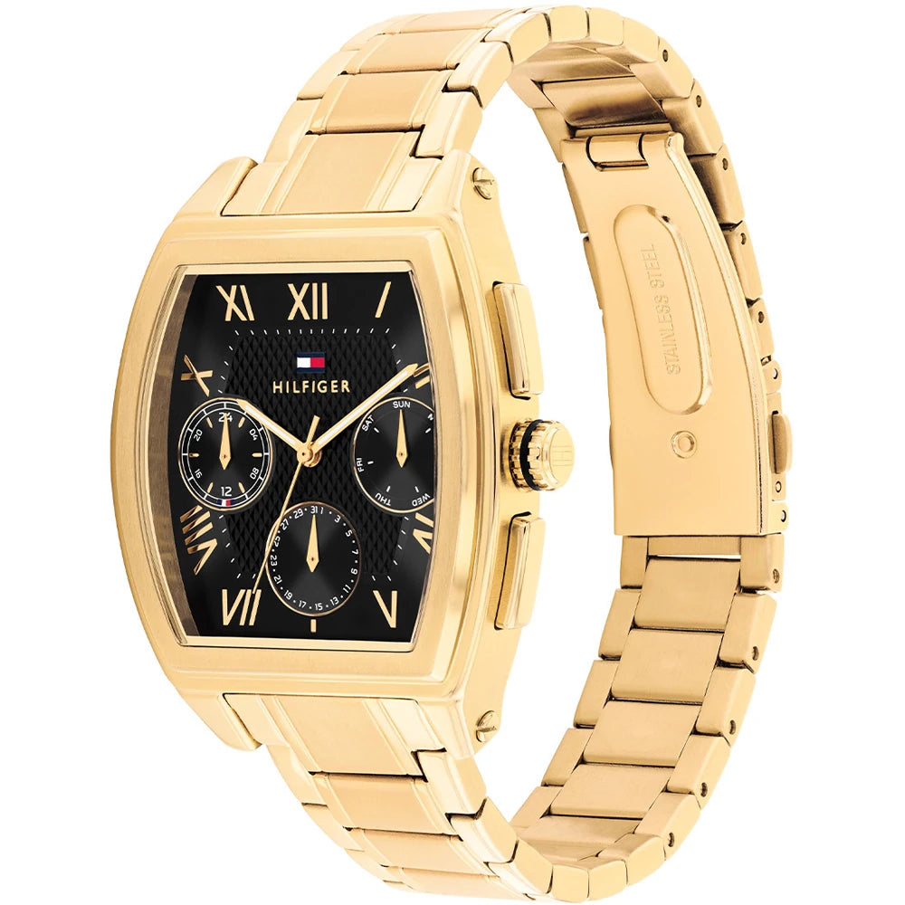 Orologio Tommy Hilfiger Oxford Multifunzione Tonneau 36 Mm Pvd Oro Braccialato Quadrante Nero