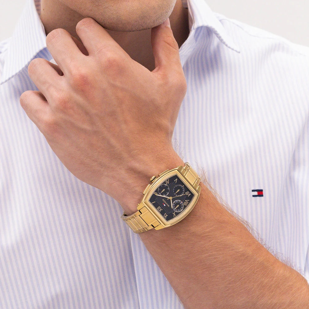 Orologio Tommy Hilfiger Oxford Multifunzione Tonneau 36 Mm Pvd Oro Braccialato Quadrante Nero