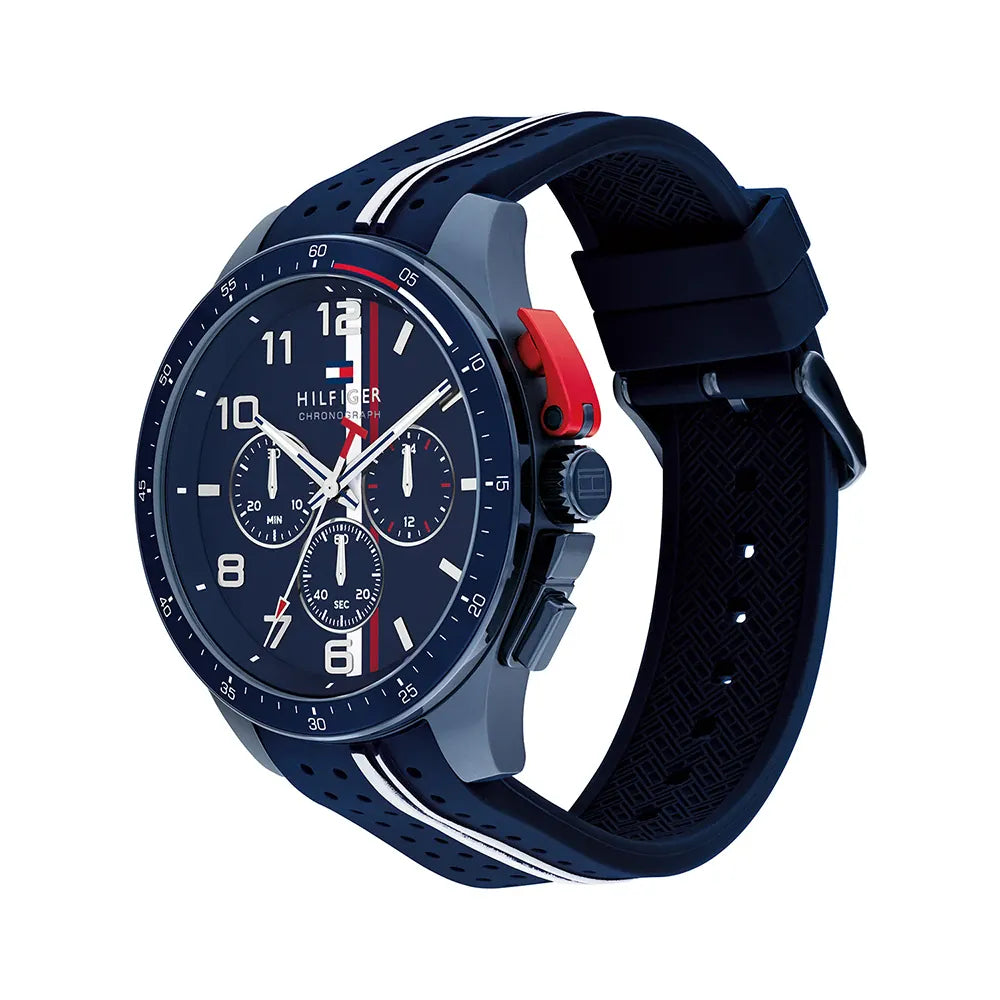 Orologio Tommy Hilfiger Bank Chrono 46 mm Cinturino Silicone Blu Bianco