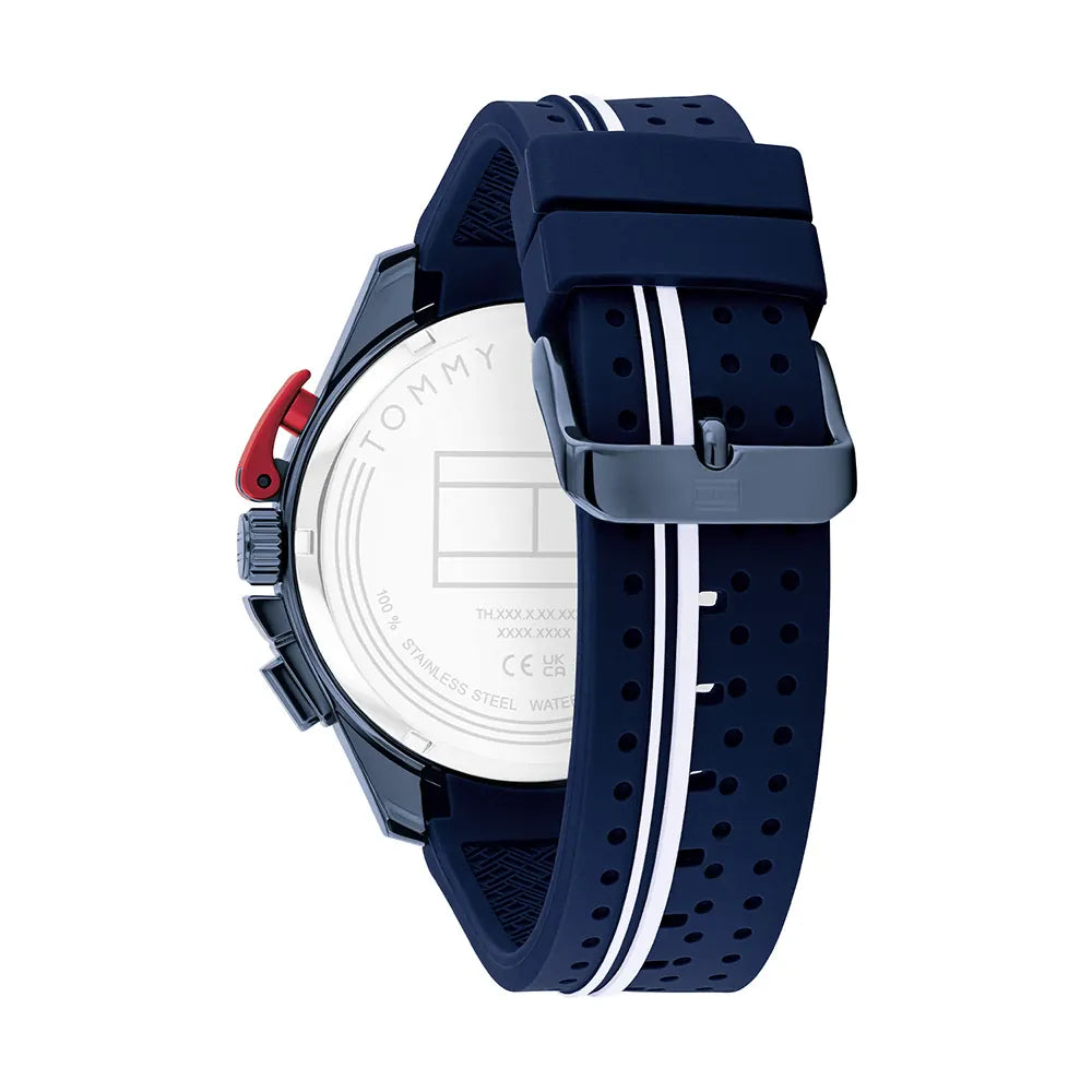 Orologio Tommy Hilfiger Bank Chrono 46 mm Cinturino Silicone Blu Bianco