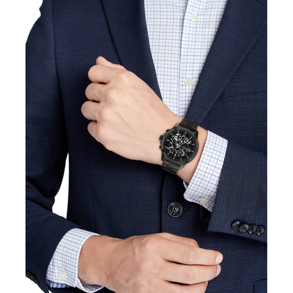 Orologio Tommy Hilfiger Henry Multifunzione 44 mm Pvd Nero Braccialato