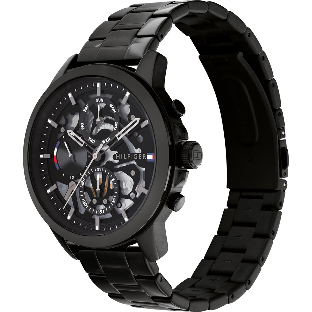 Orologio Tommy Hilfiger Henry Multifunzione 44 mm Pvd Nero Braccialato