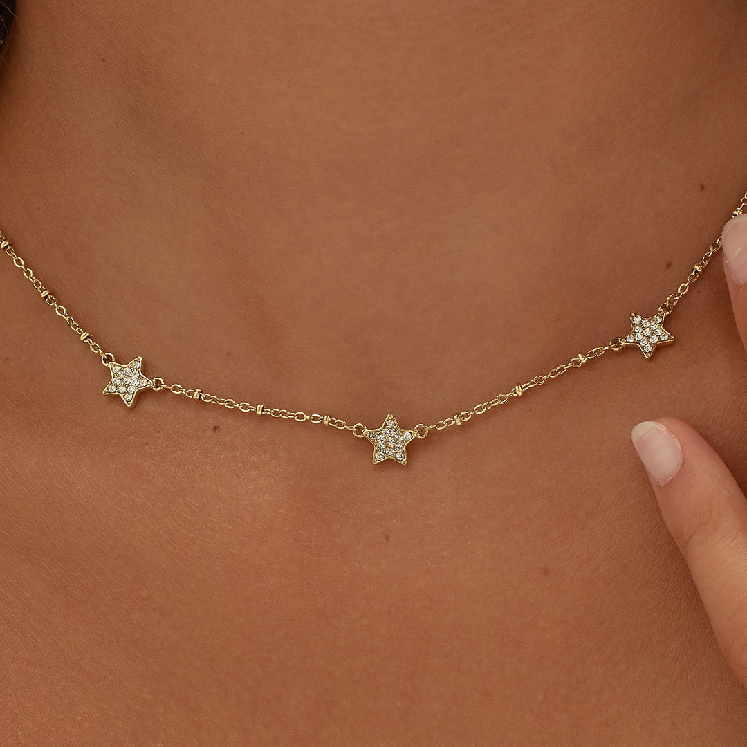 Collana Sagapò Aurora Pvd Oro Stelle e Cristalli