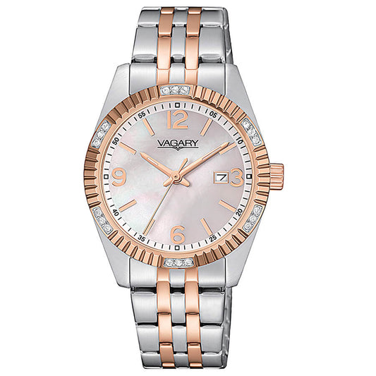 Orologio Vagary Timeless Lady Strass 31 Mm Acciaio/Pvd Oro Rosa Braccialato Madreperla