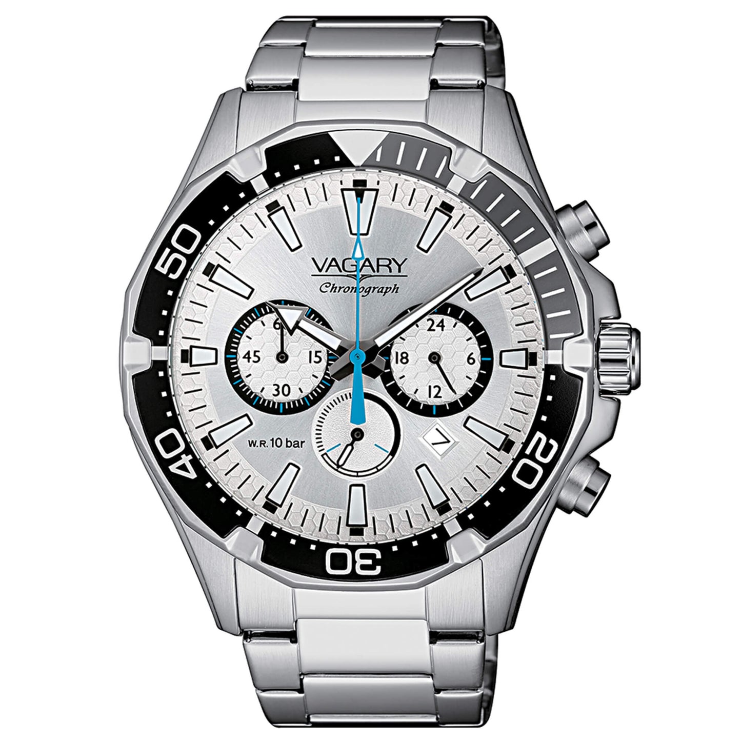 Orologio Vagary Aqua 39 Aquadiver Chrono 42 mm .acciaio Silver