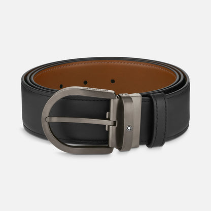 Cinture Montblanc Belt-Horseshoe Cintura Pelle Reversibile Nera / Marrone