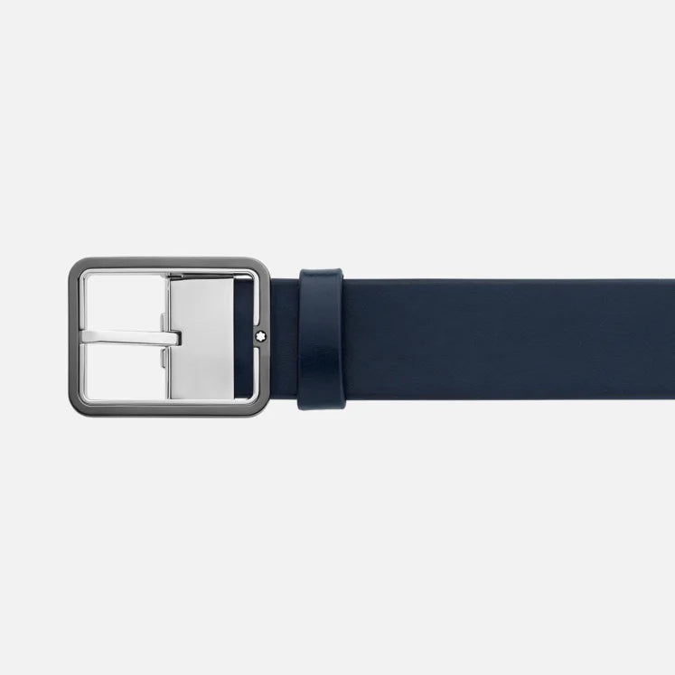 Cinture Montblanc Belt Cintura Reversibile Pelle Blu e Grigio Fibbia Rutenio