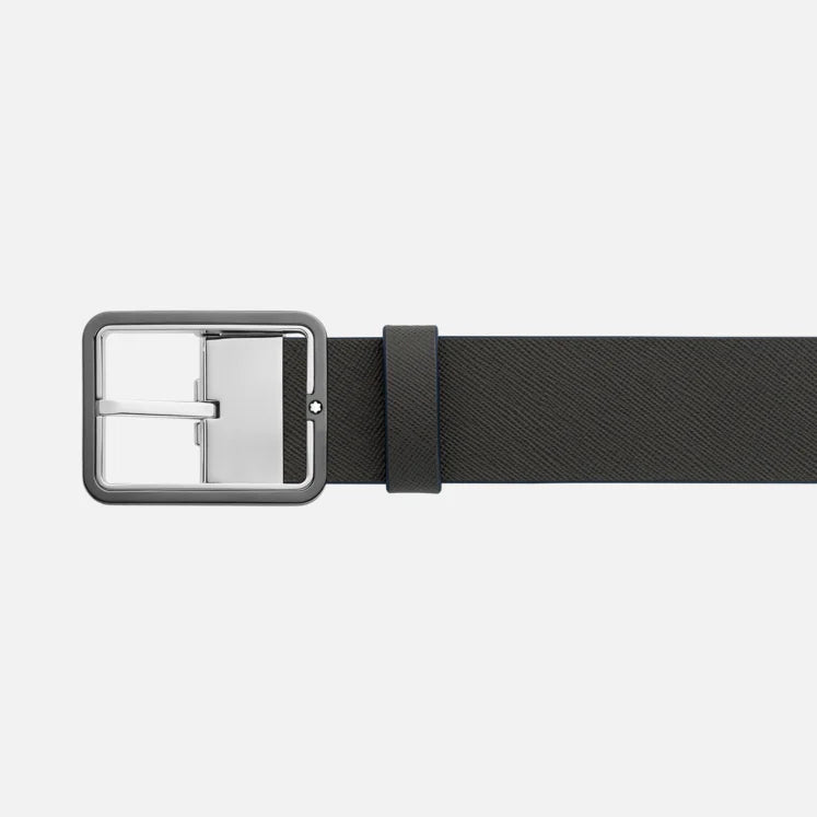 Cinture Montblanc Belt Cintura Reversibile Pelle Blu e Grigio Fibbia Rutenio