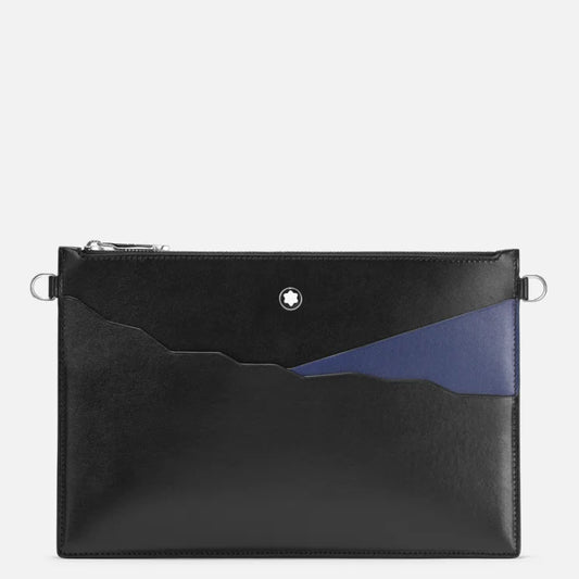 Pochette Montblanc Meisterstuck Pouch Pelle Nera Inserto Blu