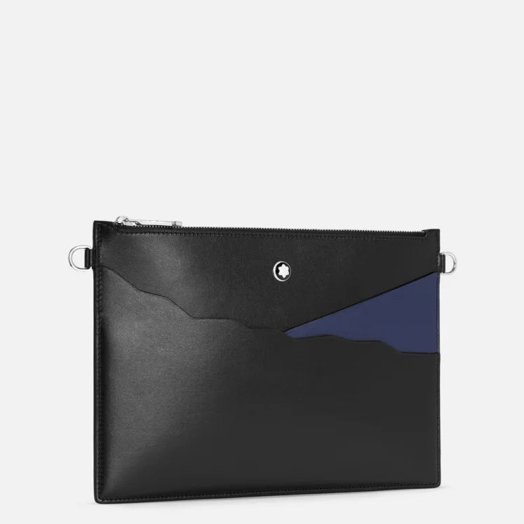 Pochette Montblanc Meisterstuck Pouch Pelle Nera Inserto Blu