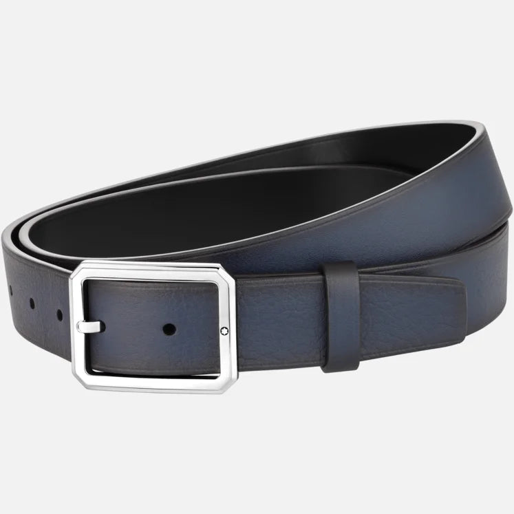 Cinture Montblanc Belt-Otcagonal Frame Shiny Cintura Reversibile Pelle Blu / Nera