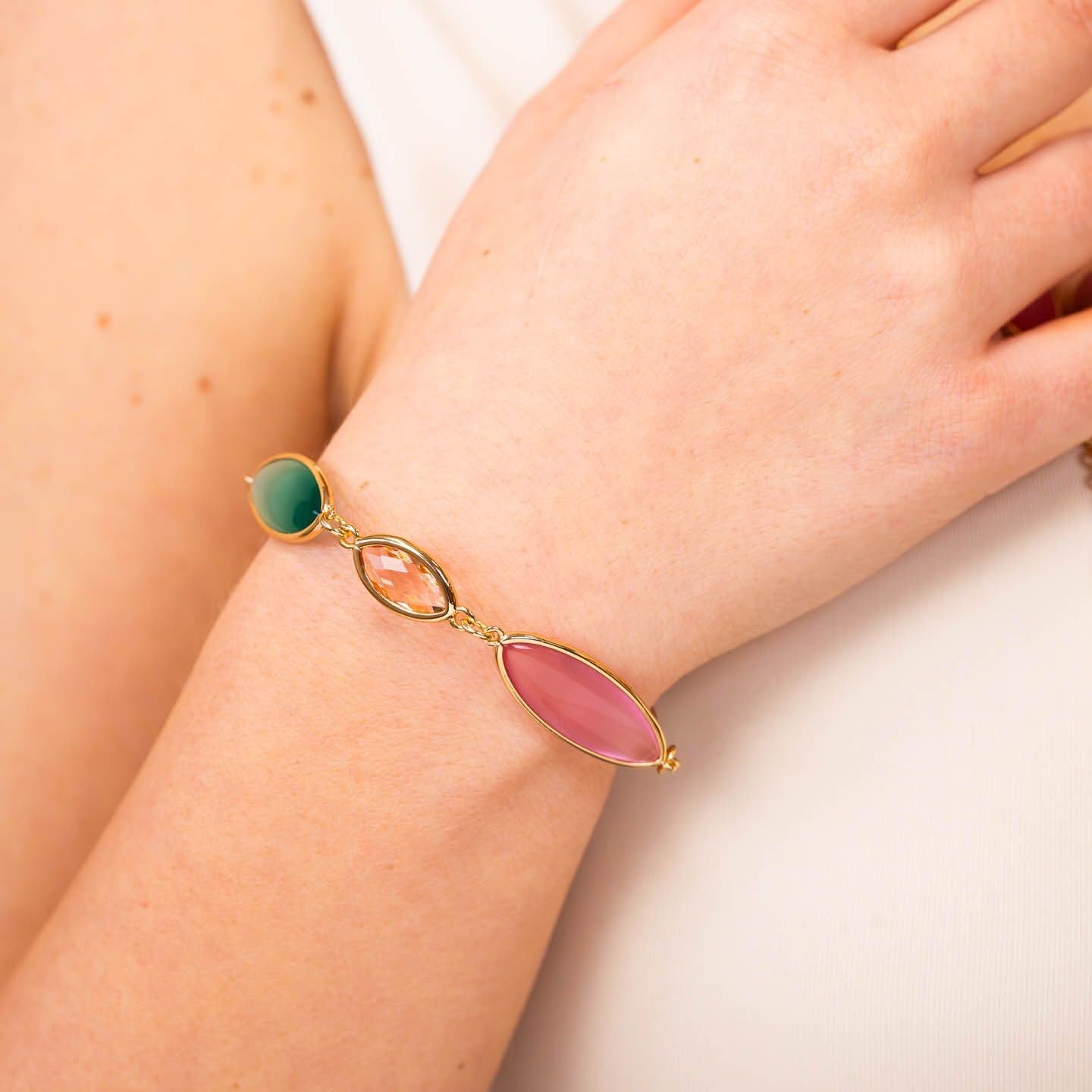 Bracciale Boccadamo Mediterranea Crisette Bronzo Pvd Oro Cristalli Multicolor