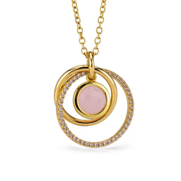 Collana Boccadamo Mediterranea Magic Circle Bronzo Pvd Oro Pendente con Pietra Rosa