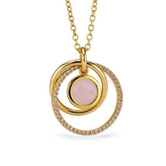 Collana Boccadamo Mediterranea Magic Circle Bronzo Pvd Oro Pendente con Pietra Rosa