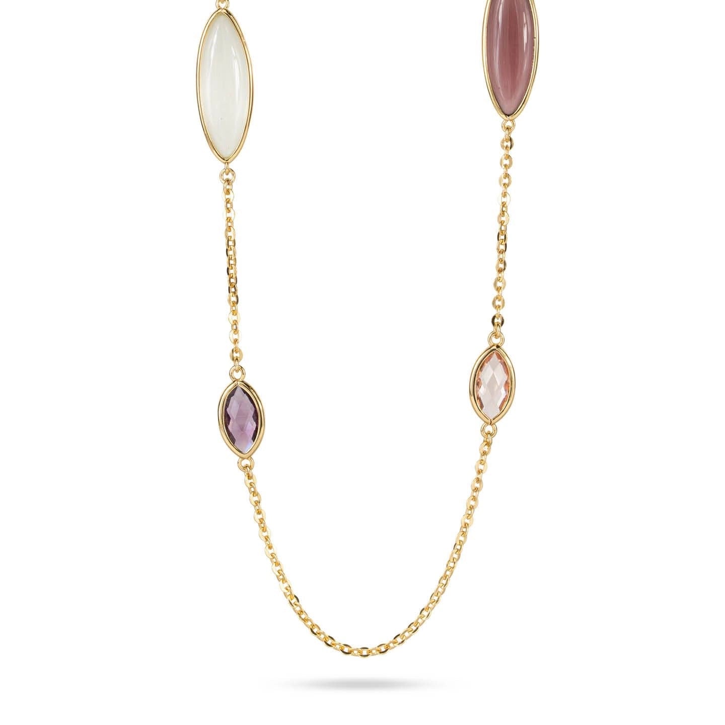 Collana Lunga Boccadamo Mediterranea Crisette Bronzo Pvd Oro Cristalli Sfaccettati Multicolor