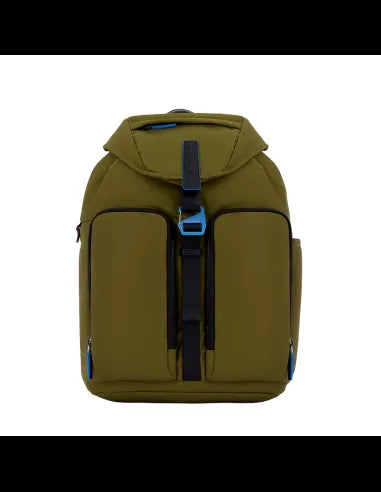 Zaini Piquadro Zaino Porta Pc Ipad In Nylon Verde Inserto Pelle Nera