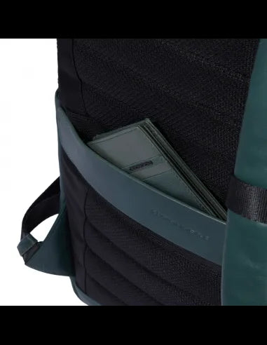 Zaini Piquadro Zaino Porta Pc Ipad In Pelle Verde Inserti Neri