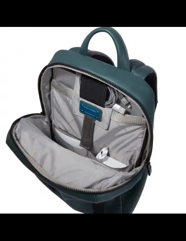 Zaini Piquadro Zaino Porta Pc Ipad In Pelle Verde Inserti Neri