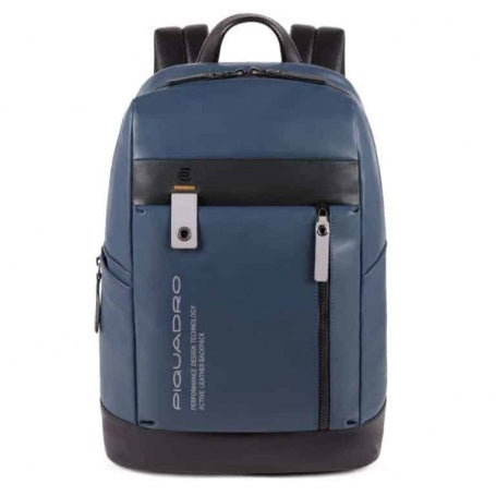 Zaini Piquadro Zaino Porta Pc Ipad Protezione Antiurto In Pelle Blu