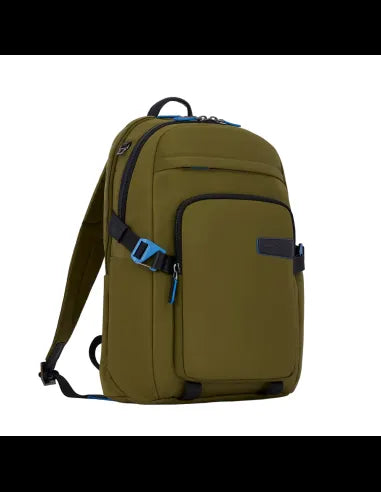 Zaini Piquadro Zaino Porta Pc Ipad In Nylon Inserto Pelle Verde